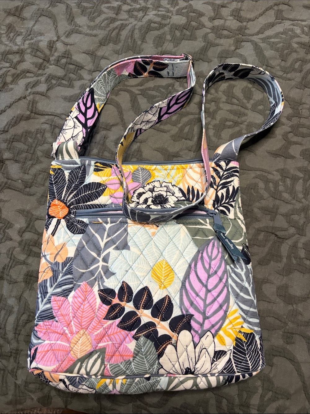 Vera Bradley Quilted Floral Crossbody in Pink, Yellow, Gray
